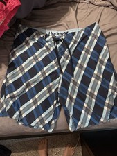 Hurley Board Shorts Men s Size 40 Blue Plaid Swim Surf Trunks
