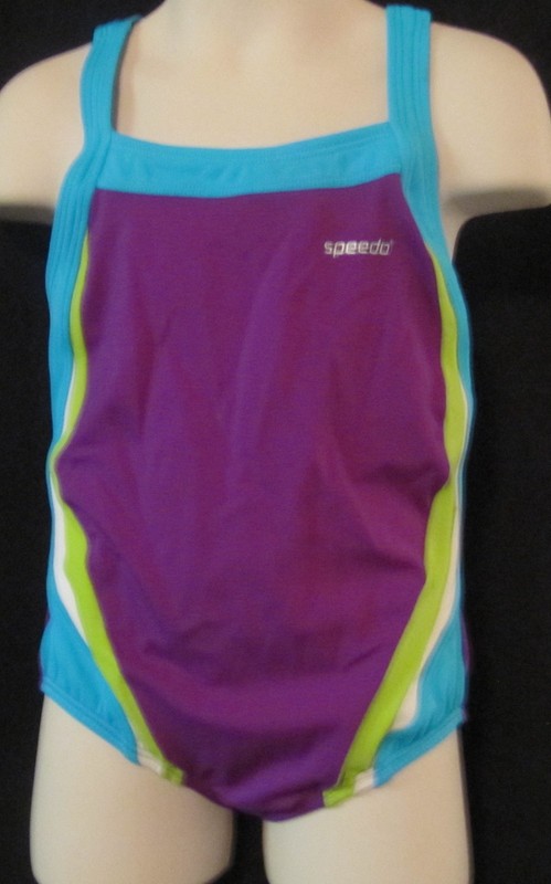 Speedo One Piece Purple Turquoise and LIme Green Swimsuit Size 6X