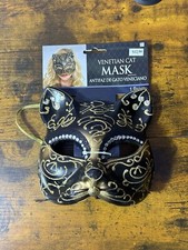 Black Gold VENETIAN CAT MASK Masquerade Halloween Costume Accessory NEW