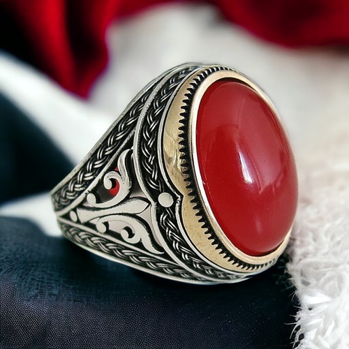 Sólido 925 Anillo Plata de Ley con Gran Rojo Jade Piedra Diseño Moda #2 - Imagen 3 de 5