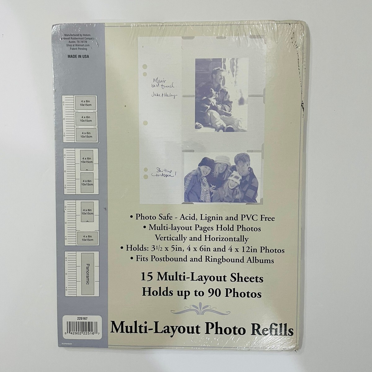 Sealed Holson 15 multi-layout photo refill sheets up to 90 photos Made in  USA