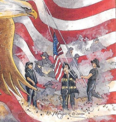 NY FIREMEN EAGLE AMERICAN FLAG 9-11 STAMPS HAPPEN #90293 Firefighters X ...