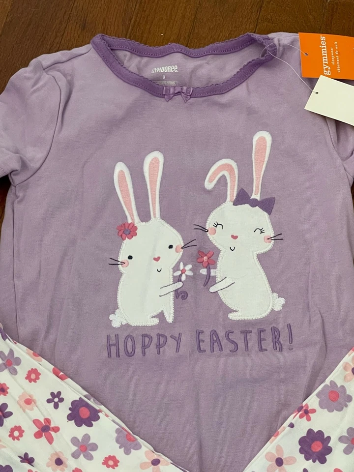 Nuevo Pijama Gymboree Niñas Lavanda Púrpura Lúpulo Conejitos de Pascua Gimmies Talla 8 Foto 2 de 4