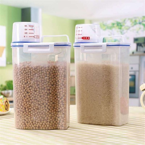 Portable Plastic Cereal Dispenser Storage Box Kitchen Food Grain Rice Container