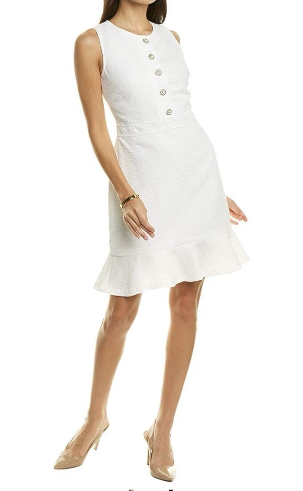 Karl Lagerfeld Paris 女式海军蓝粗花呢珍珠换装连衣裙带口袋 10 码 — 第 4/4 张图片