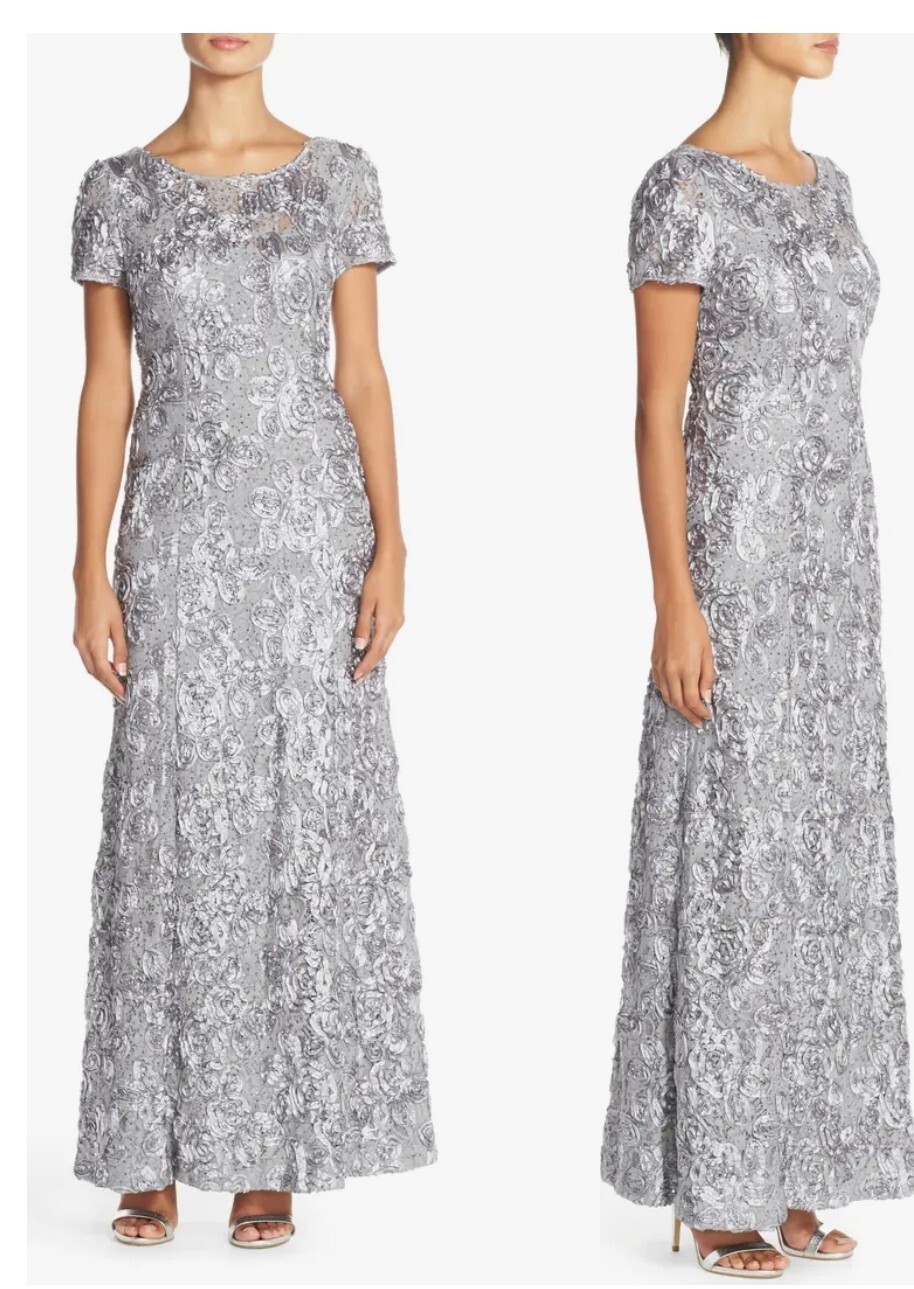 Alex Evenings Women's Embellished Lace A-Line  Gown Dove Sz 18