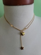 Gold Stainless Steel Pig Nose Chain With Heart And Star Charm Necklace