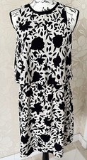 Loft Womens Size 6 Strewn Floral Layered Ruffle Dress Black White Floral