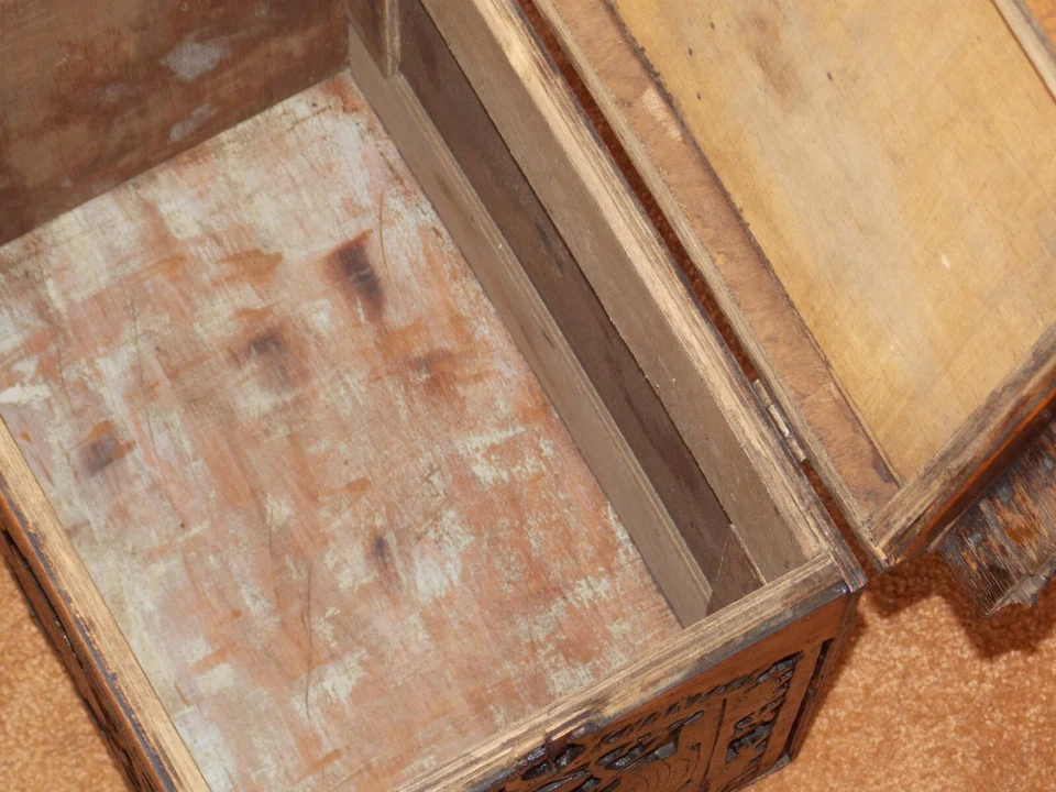 Holz Kiste antik Truhe Eier Hühner Kasten geschnitzt selten HBT 28x34x20 - Image 4 of 4