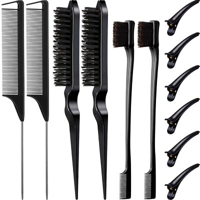 12 Pcs Hair Brush Set Nylon Teasing Salon Teasing Brush with Duckbill Clips