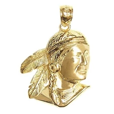 New 14k Yellow Gold Native American Indian Pendant