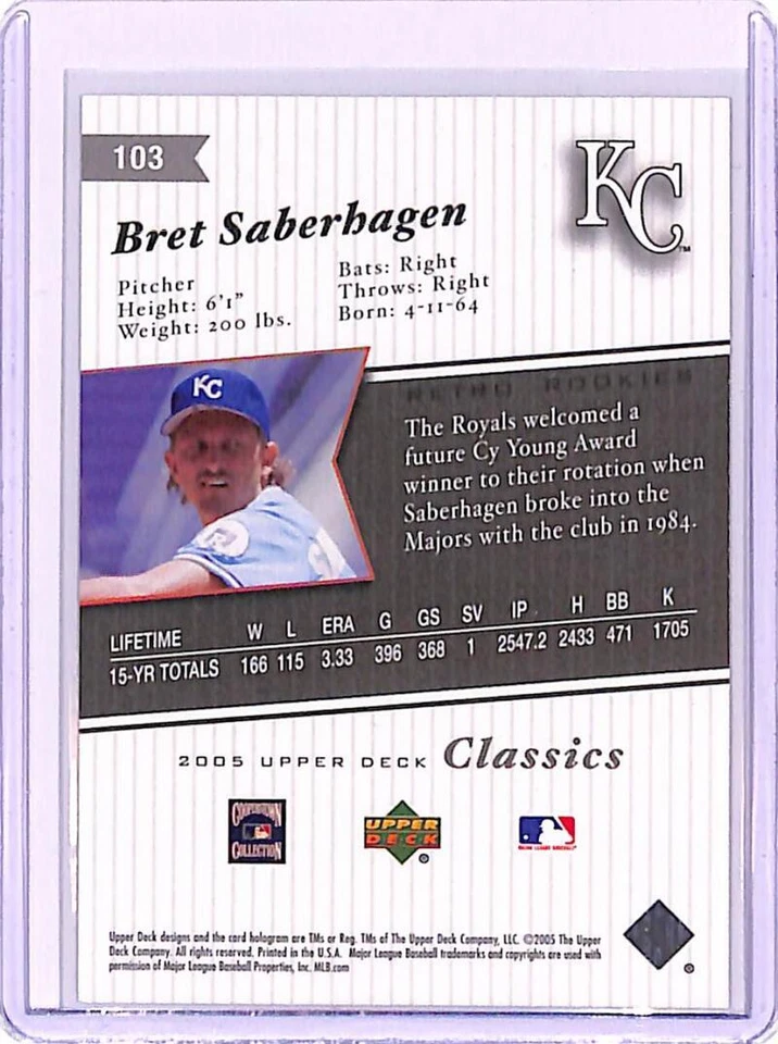 2005 Upper Deck Classics #103 Bret Saberhagen Kansas City Royals Star Rookies SP - Image 2 of 2