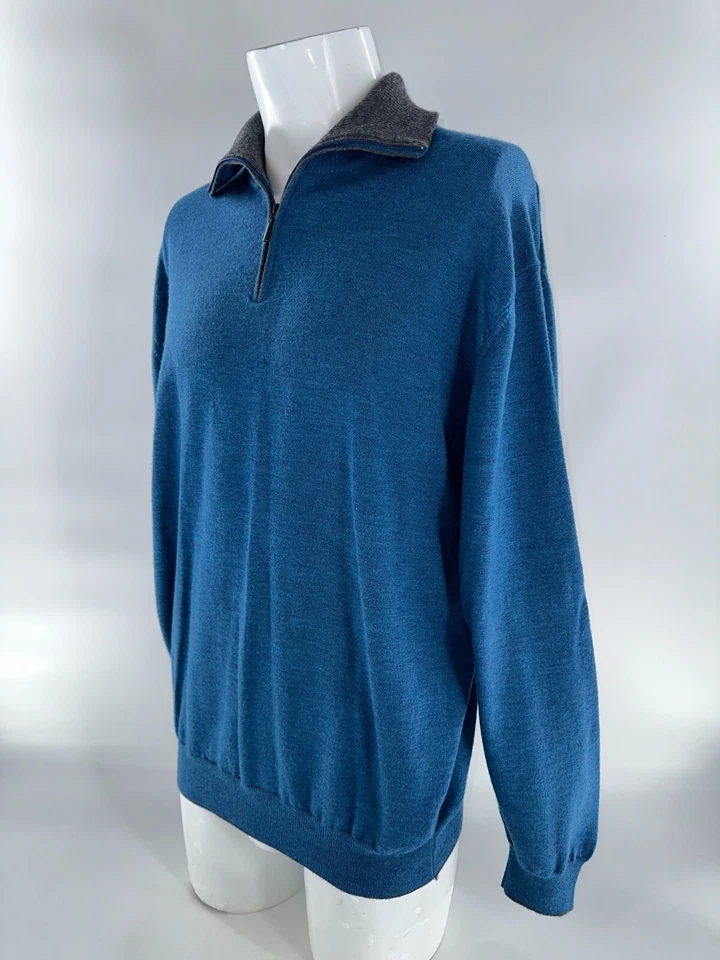 Suéter Pullover Toscano 1/4 Cremallera Para Hombre 2XL Azul Lana Hecho en Italia YGI A5-33 Foto 4 de 4