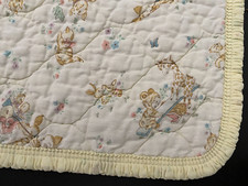 Vintage Yellow Quilted Crib Baby Blanket Spring Baby Animals Yellow Ruffle Trim