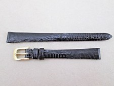 10mm lady's regular length black leather watch band lizard grain handmade France