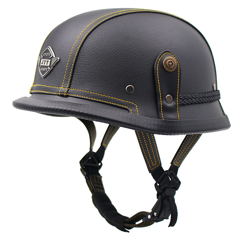 Leather German Riding Helmet DOT Vintage German Style Motorcycle