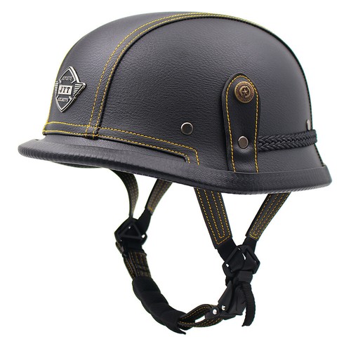 DOT German Style Motorcycle Half Open Helmet Scooter Leather Helmet with Goggles - Picture 14 of 48