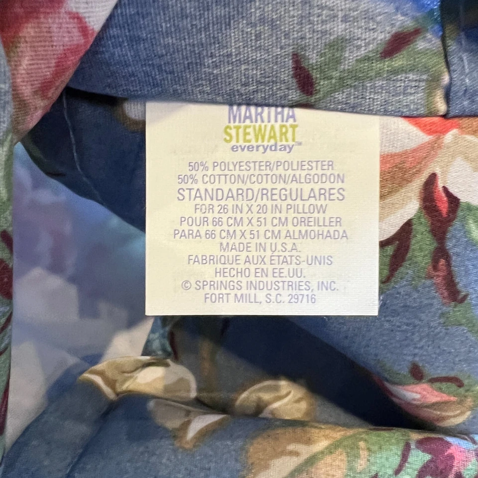 Falda y almohada de colección Martha Stewart Queen con volantes falsos cabaña floral azul rosa EE. UU. Foto 4 de 4