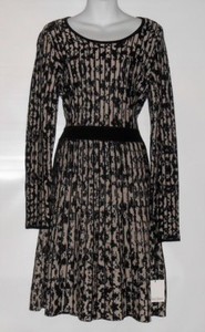 Calvin Klein Dress Fit & Flare Long Sleeve Knit Sweater Dress Black & Taupe M 788627704456 | eBay