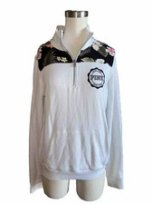 Victorias Secret PINK 1/4 Zip Sweatshirt Size Small White Logo Floral Pullover