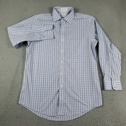Brooks Brothers Hemd Herren Größe 16 Blau Kariert Elegant Knopfleiste Langarm - Bild 2 von 6