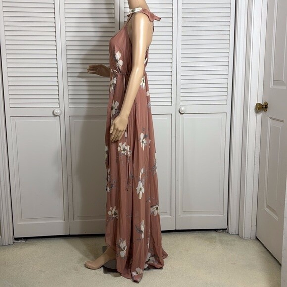 chinese dress ladies Dusty Rose Pink Long Formal Dress with Sheer Sleeves Dusty Rose / 12 main image 1