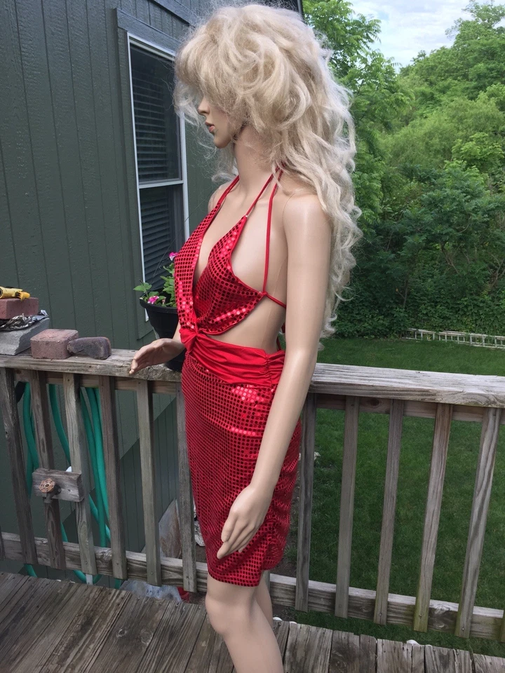 Women Bandage Bodycon Red Sequence Party Cocktail Mini Dress Clubbing Size M - Image 3 of 4