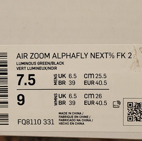 Nike Air Zoom Alphafly Next% Flyknit 2 Eikeden Zoom Pack FQ8110 331 uomo 7,5 - Foto 9 di 9