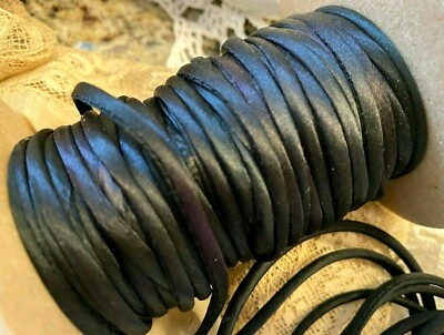 piping 1/8'' hand dyed silk satin tubing on the bias 1yd made in USA black