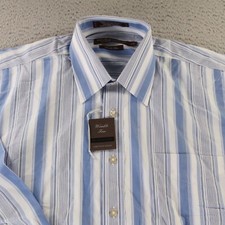 Forsyth of Canada Shirt Mens L Blue Striped 100 Cotton Button Up 2 Ply 100s NEW