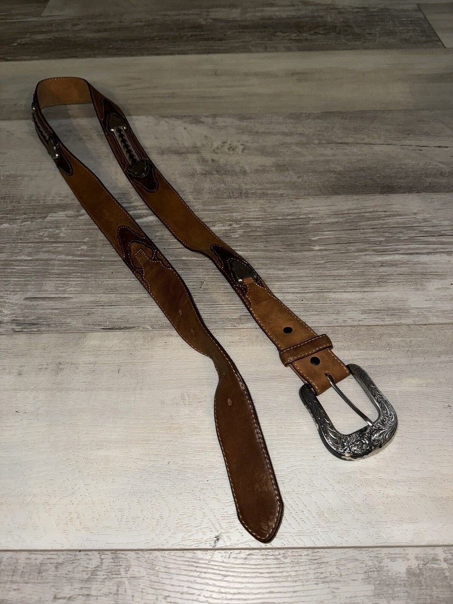 Vintage Justin Leather Belt Brown Concho Western Cowboy Size 