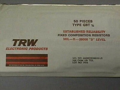 50 Mil-Spec TRW JANRCR20G201JS 200 Ohm 1/2W 5% Carbon Composition Resistors