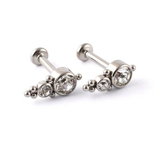 TITANIUM Labret Internal Thread 2 gems & beads cluster Tragus Helix Cartilage - Picture 2 of 4