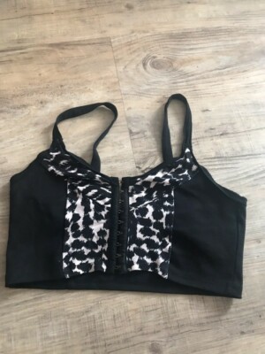 trendy Bustier Crop Top mit Haken, leopard Print schwarz weiß von H&M Gr. 40 