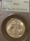 1944 D Walking Liberty Half “RATTLER “ Very Conservative Grade MS63 PCGS OGH
