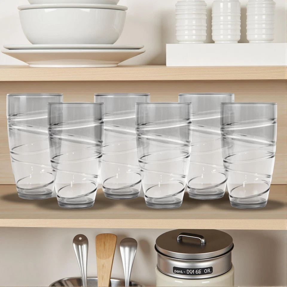 6 Tall Reusable Tumbler Glasses Plastic Clear Swirl Summer Party BBQ Picnic - Image 2 of 4