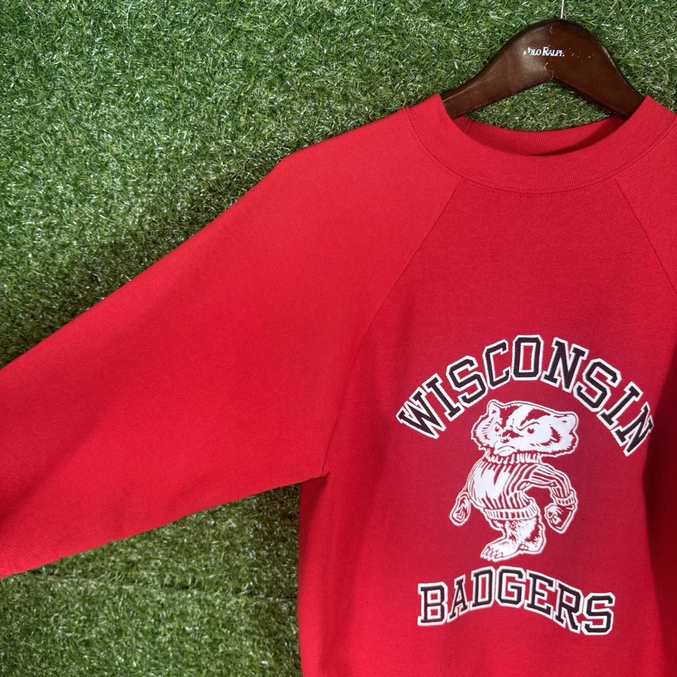 Vintage Wisconsin Badgers Sweatshirt Womens Large Logo 7 Raglan Pullover - Image 3 of 4