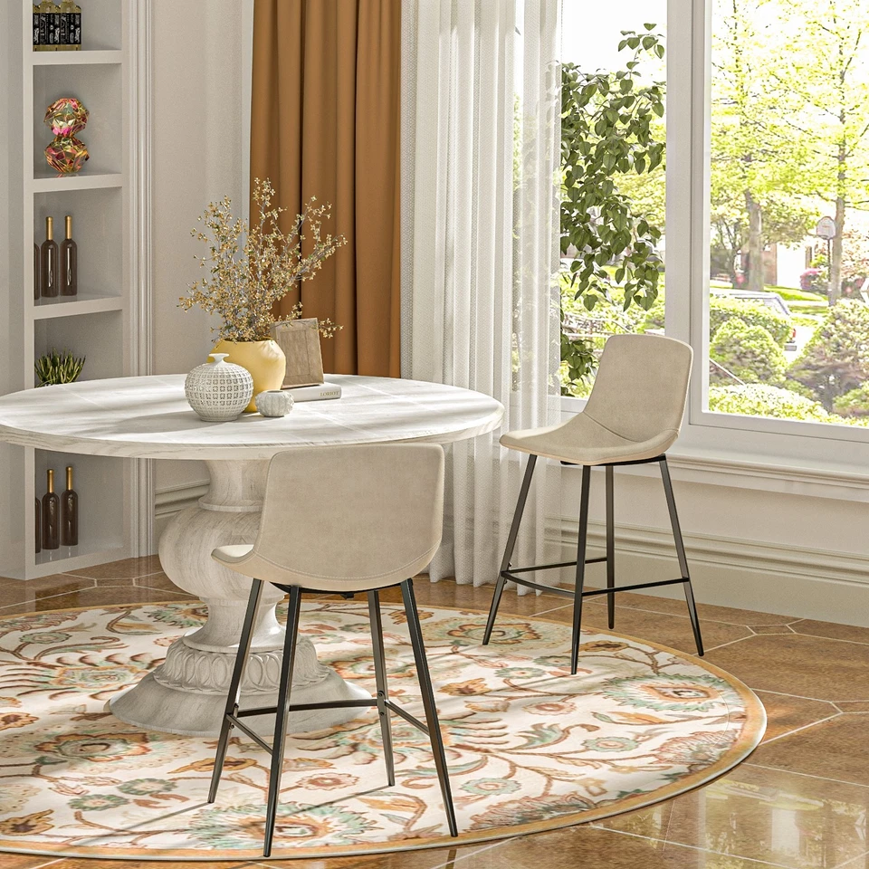 24 inch Counter Height Bar Stools Set of 2 with Back, Beige Tech Cloth Barstools - Image 3 of 4