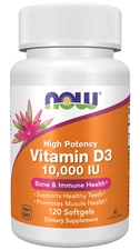 Now Foods Vitamin D-3 10000IU Maintain Strong Bones 120 Softgels 11/28EXP