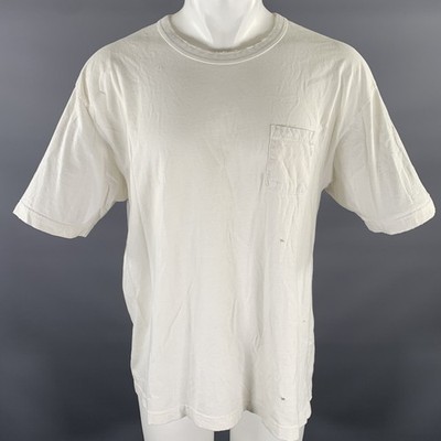 VISVIM Größe L Weiß Distressed Baumwoll Rundhals T-Shirt