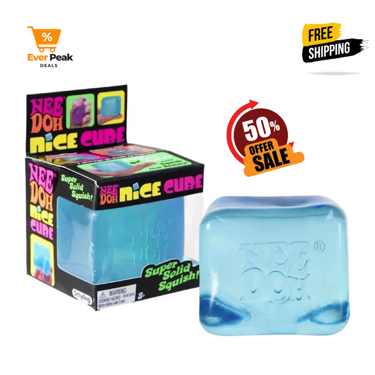 Nee Doh Nice Cube - Super Solid Squish! (Blue) - Brand New/Factory