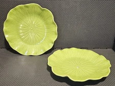 2 RARE Vintage Metlox Lotus Poppytrail Lime Green Salad Plates. 8-1/4" FREESHIP