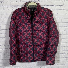 Lands' End Girls Down Puffer Coat Pink  Navy Print Size M 10-12 Casual Warm
