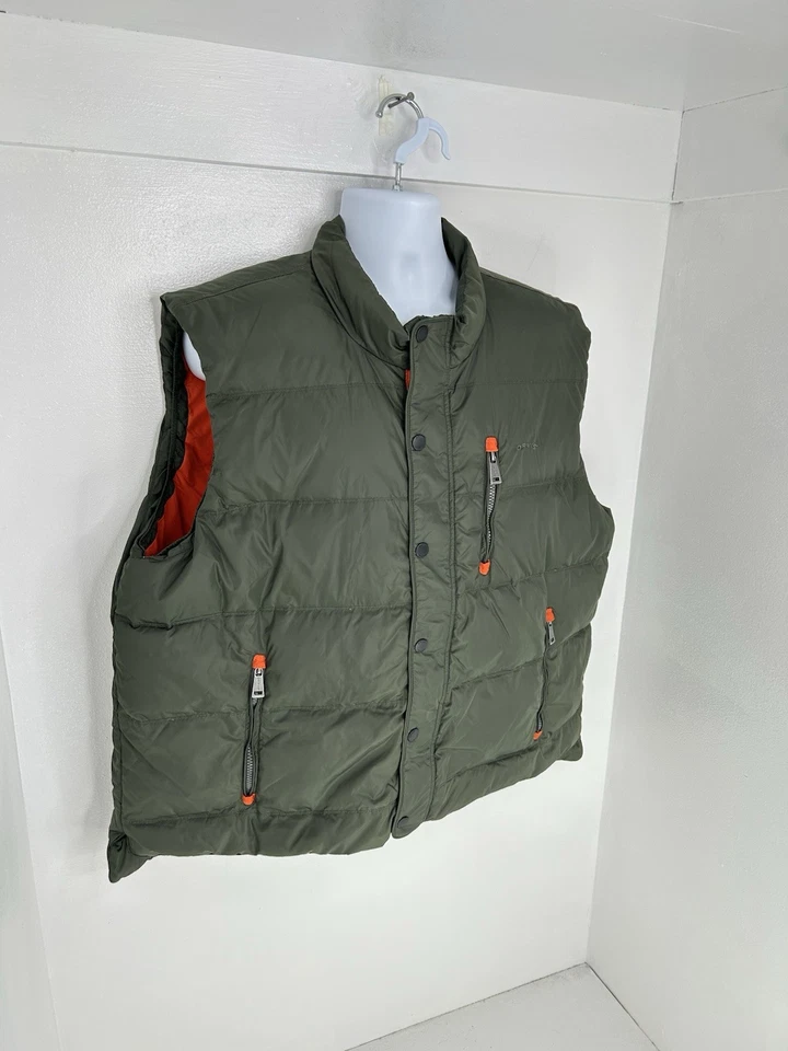 Orvis Green Puffer Duck Down Vest Size XXL Full Zip Snap Button Pockets Outdoor - Image 3 of 4