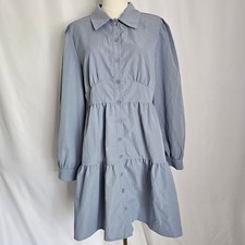 Shein L Slate Blue Ruffle Tiered Smock Dark Academia Wednesday Adams Dress