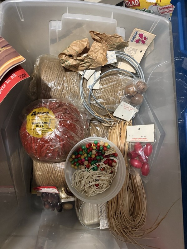 Vintage  Macrame Supplies Wood Beads Rings Twine Mixed Lot