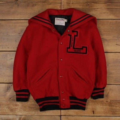 Vintage Delong Varsity Jacke S Herren 90s Rot USA Made Wolle Letterman College