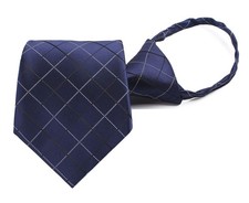 Mens Zipper Pre-tied Clip-On Tie Business Wedding Solid Checks Striped Microf...