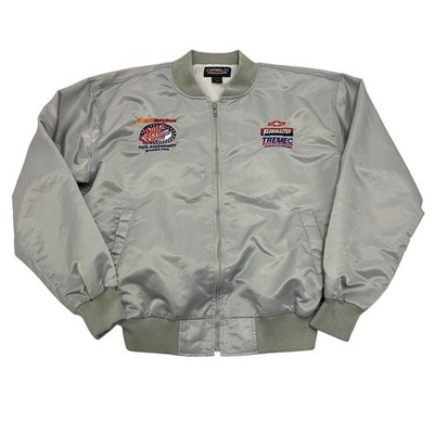 LRApparel Super Chevy Show Bomberjacke Herren XL grau Satin hergestellt in den USA Autorennen