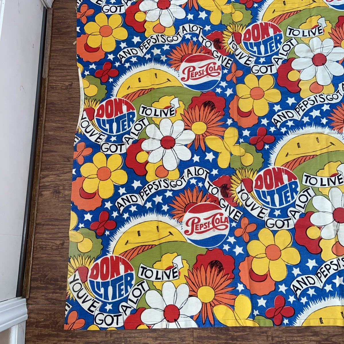 Vintage Sears Set of 2 Curtains /Pepsi Logo Hippie Flower Power